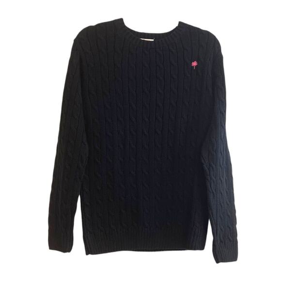 Lilly Pulitzer Sweaters - Lilly Pulitzer Vintage 00s Cotton Cable Knit Sweater Black w/ Pink Logo Medium